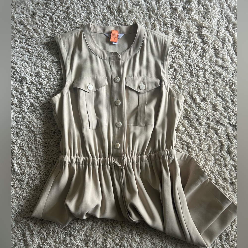 Nine West Sleeveless Beige Button-Up Flair Dress